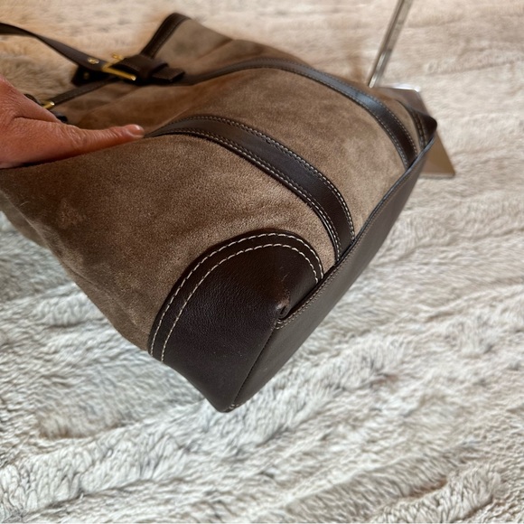 Coach Carly Taupe Brown suede and leather tote. - Picture 7 of 13